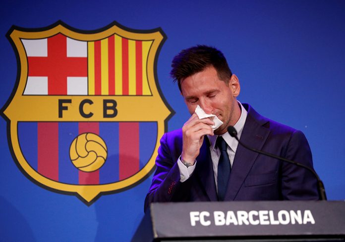 Lionel Messi holds an FC Barcelona press conference