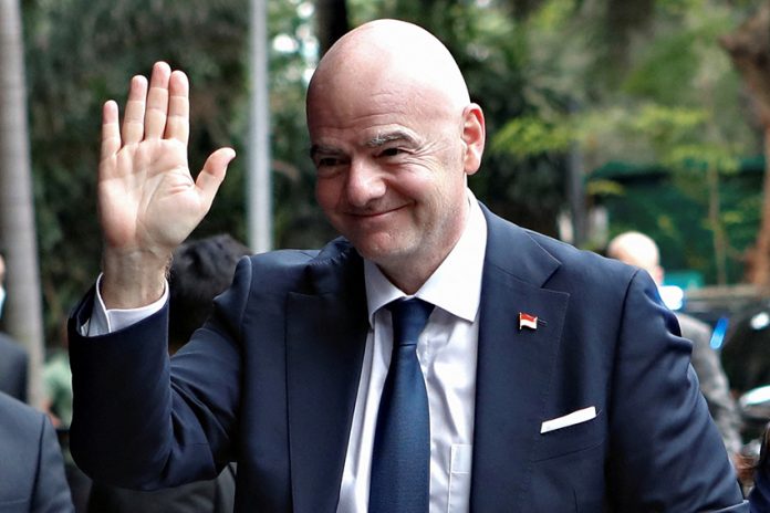 FIFA president Gianni Infantino arrives at Indonesian Football Association (PSSI) headquarters in Jakarta
