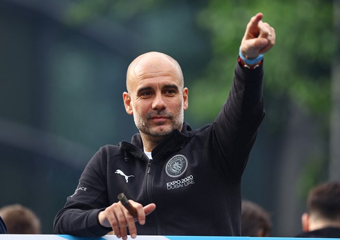 Manchester City celebrate winning the Premier League