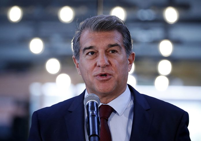 FC Barcelona president Joan Laporta speaks at Barca Cafe inauguration