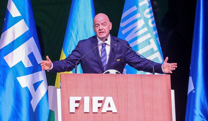 FIFA President Gianni Infantino addresses the 73rd FIFA Congress in Kigali