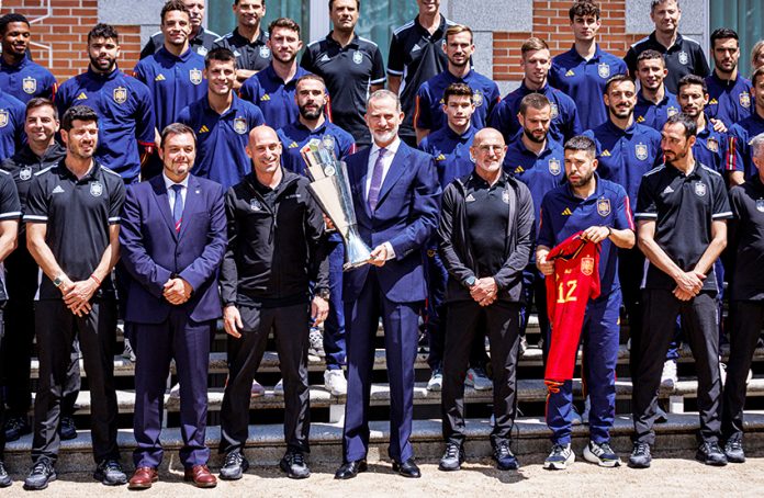 Spain's King Felipe VI has an audience with the Spanish national soccer team