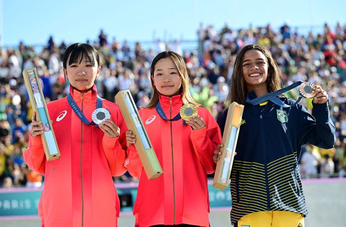 Skateboarding - Women's Street Victory Ceremony