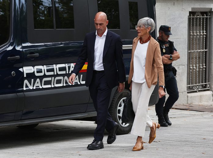 Former Royal Spanish Football Federation President Luis Rubiales arrives to testify at the High Court in Madrid