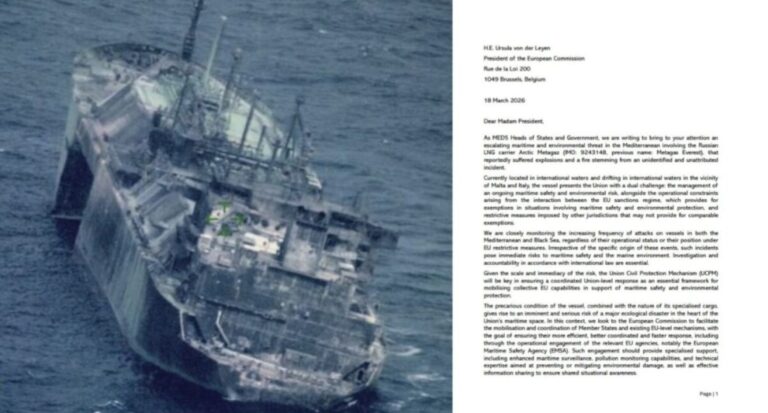 Il-Prim Ministru Robert Abela flimkien ma’ mexxejja oħra b’ittra lil Von der Leyen dwar it-tanker Russu