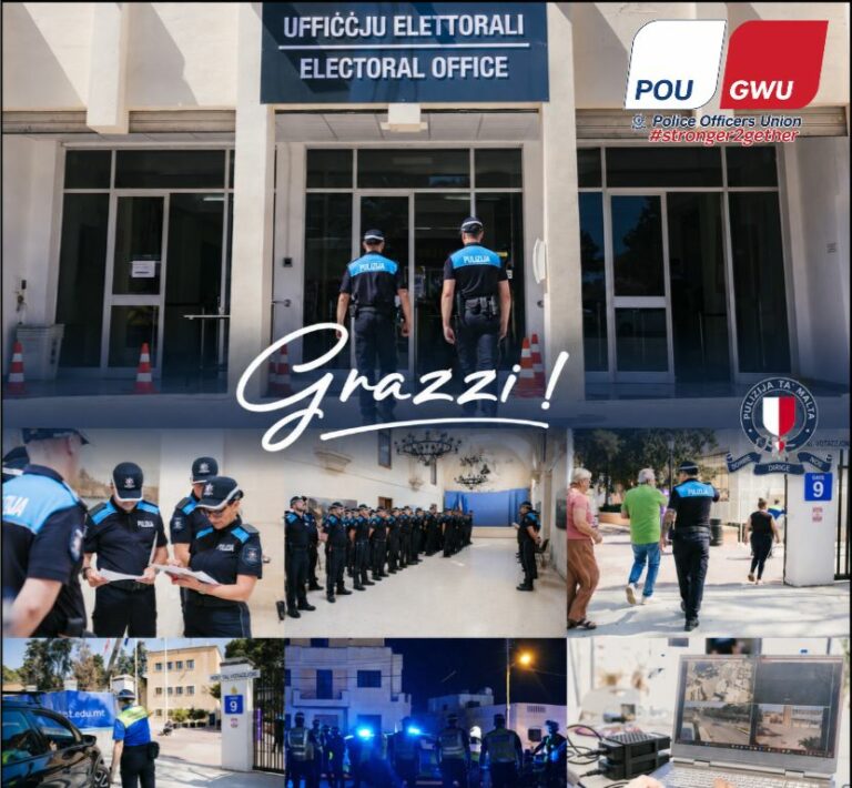 Il-POU tesprimi r-ringrazzjament tagħha lill-uffiċjali tal-Korp tal-Pulizija għall-ħidma eċċezzjonali matul dawn il-ġranet impenjattivi