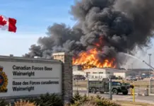 Persuni jmutu u oħrajn jindarbu wara li nirien ħakmu bażi militari fil-Kanada